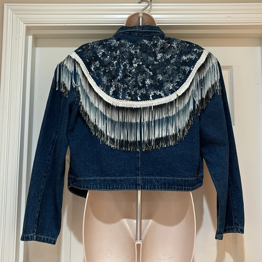 Vintage EUC Wanted by Beads Beautiful Country Style Jean Open Jacket Size S - Picture 6 of 8